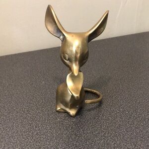 Vintage Solid Brass Mouse Figurine Paperweight Big Ears 5" MCM